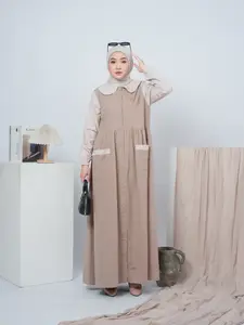 Alena Dress Gamis Muslim Wanita Remaja Dewasa Lucu Simple Bahan Katun Adem Busui Friendly Tampil Anggun Nyaman Kombinasi Salur Syari Pesta Santai