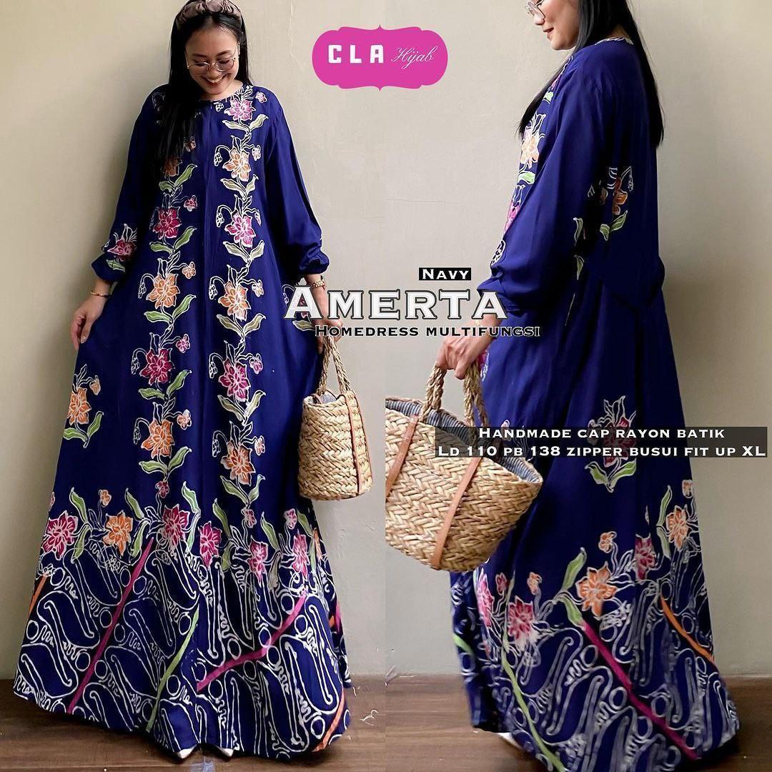 Gamis Amerta - Batik Cap Bahan Rayon Super Busui Friendly Jumbo - Fashion Wanita - adem murah Karet Lembut Motif Muslim