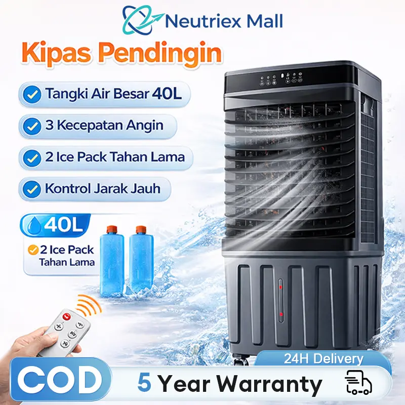 【COD】TIXX Air Cooler Kipas Angin Pendingin Udara Tangki Besar 10L/15L/40L dengan Es Kristal Refrigerasi Tiga Lapis Tirai Es Suplai Udara Sudut Besar Tiga Kecepatan Angin Humidifikasi Penyaringan Udara Dingin Portable Air Conditioners