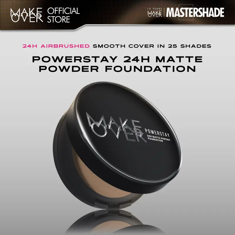 [SPECIAL MASTERSHADE] MAKE OVER Powerstay 24H Matte Powder Foundation  Bedak Padat High W21 Coral Ivory