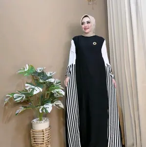 Gamis Mazaya Dress Snowiy Jumbo Muslim Wanita Kombinasi Salur Crincle Airflow Maxi Lebaran Simple Syari - Crinkle 04229 Nyaman Panjang Dewasa Remaja Dewasa Remaja Mewah Kondangan