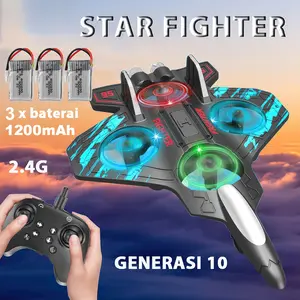 Kiddity Mainan RC Pesawat Terbang Anak Star Fighter 2.4G Stunt 360° LED Glider Fighter Asli Remote Baterai 800mAh Generasi 10 - Control