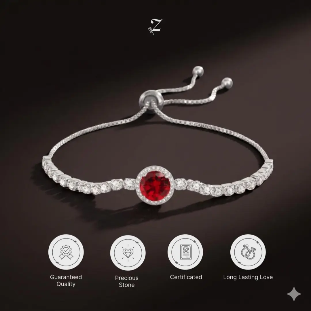 ZUPAZUPAZUU DIAMONDS I Gelang Brass Cubic Zirconia Arelia Ruby Bracelet I Batu Alam Asli Bersertifikat - Anti Luntur Anti Berubah Warna - Premium - Original - Grade A - Elegan I Ruby Zircon Brass Cubic Zirconia Adjustable Panjang 16-20cm I Default