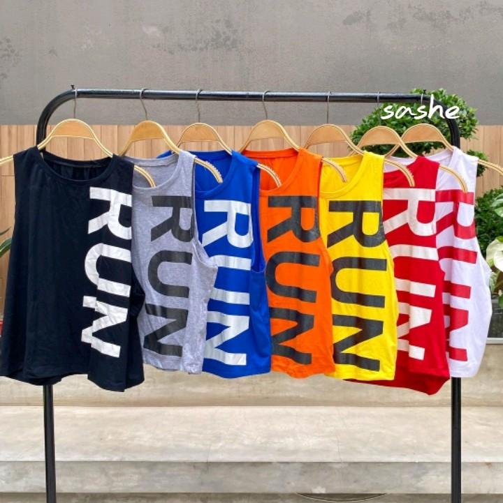 Run Tank Baju Kaos Atasan Tanktop backfit Olahraga Wanita Senam Aerobic Zumba 0