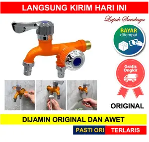 KRAN CABANG Shower KERAN 2 / Kran Cabang Engkol / Toilet WC Mesin Cuci Double Kamar Mandi PVC 1/2 INCH IN CLOSET GANDA