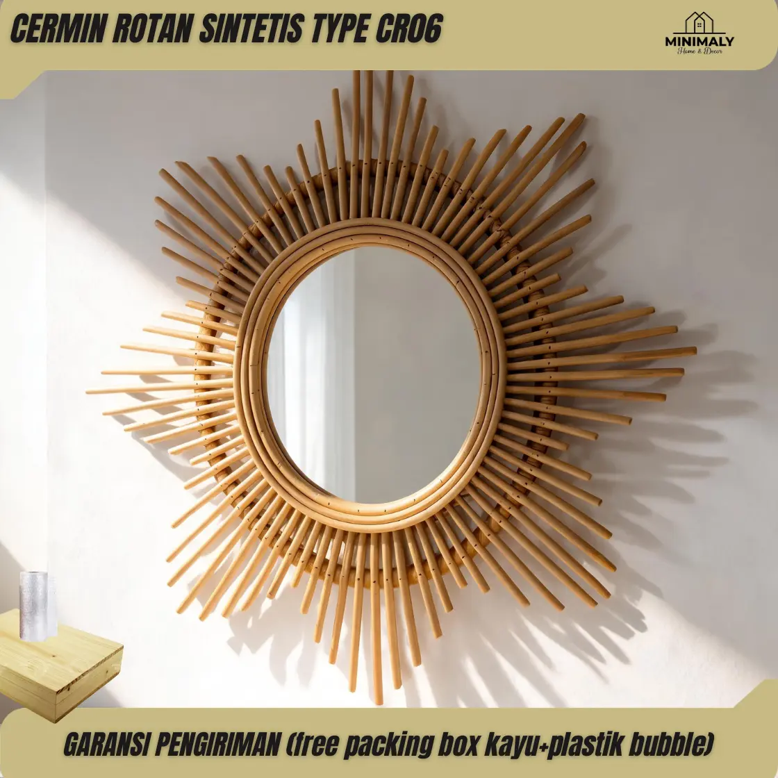 CERMIN DINDING ROTAN SINTETIS (TAHAN AIR DAN RAYAP) DIAMETER 60 CM AETHETIC