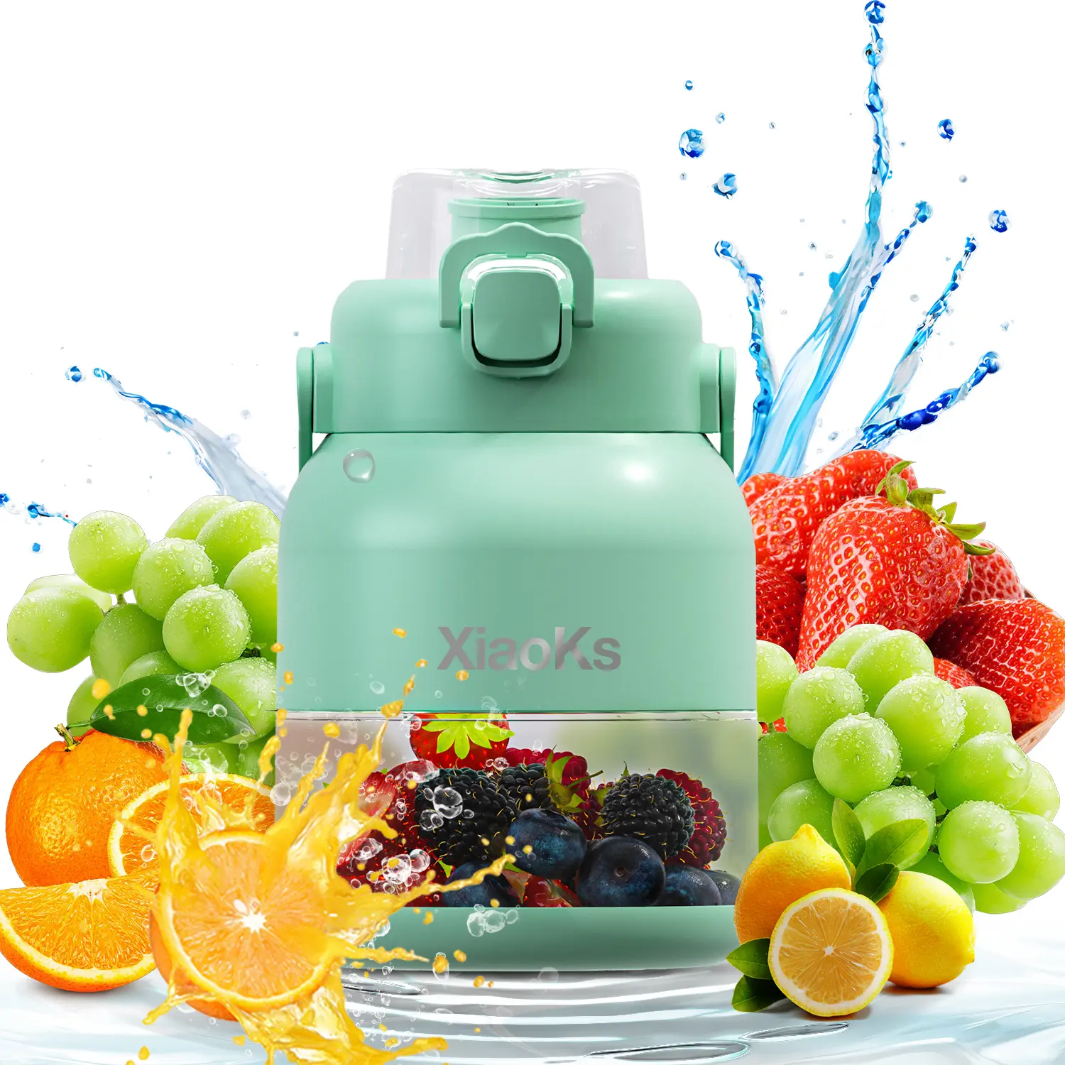 XiaoKs portable juicer cup: multifunctional, 500ml, 14 - blade, extra straw lid, dual - lid, Type - C charge, dishwasher - safe, BPA - free, suitable for gym, car, school, kitchen, etc.