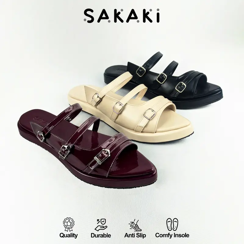 SAKAKI Rianie Sandal Wanita Mules Flat SlipOn Gesper Lanci