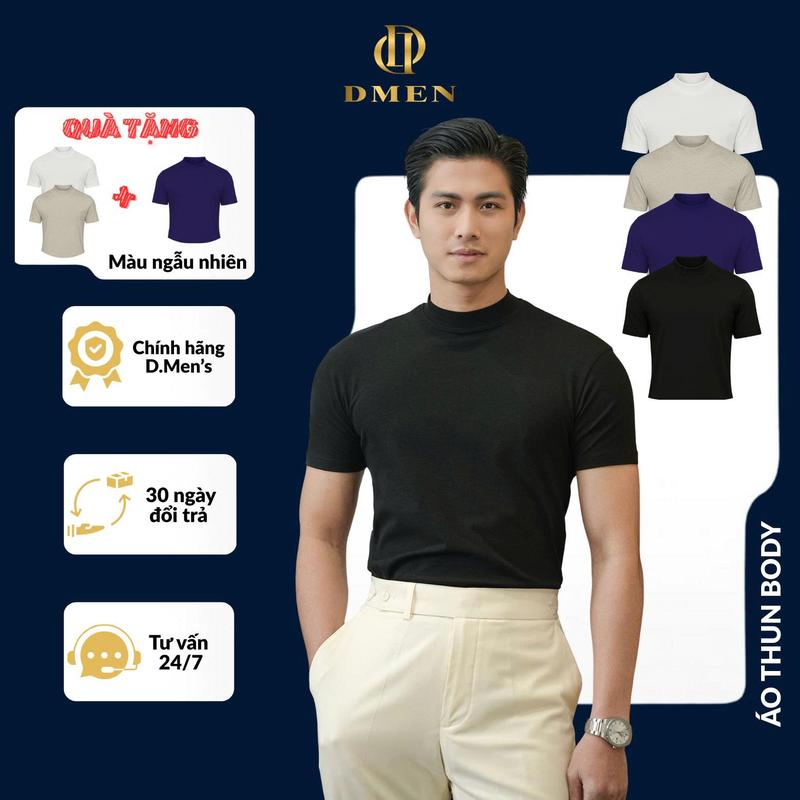 [DMEN] Áo Thun Nam BODY Cổ Cao 3cm, Chất Bozip Cotton Co Gĩan 8 Chiều Thoáng Mát Form Ôm Body H2