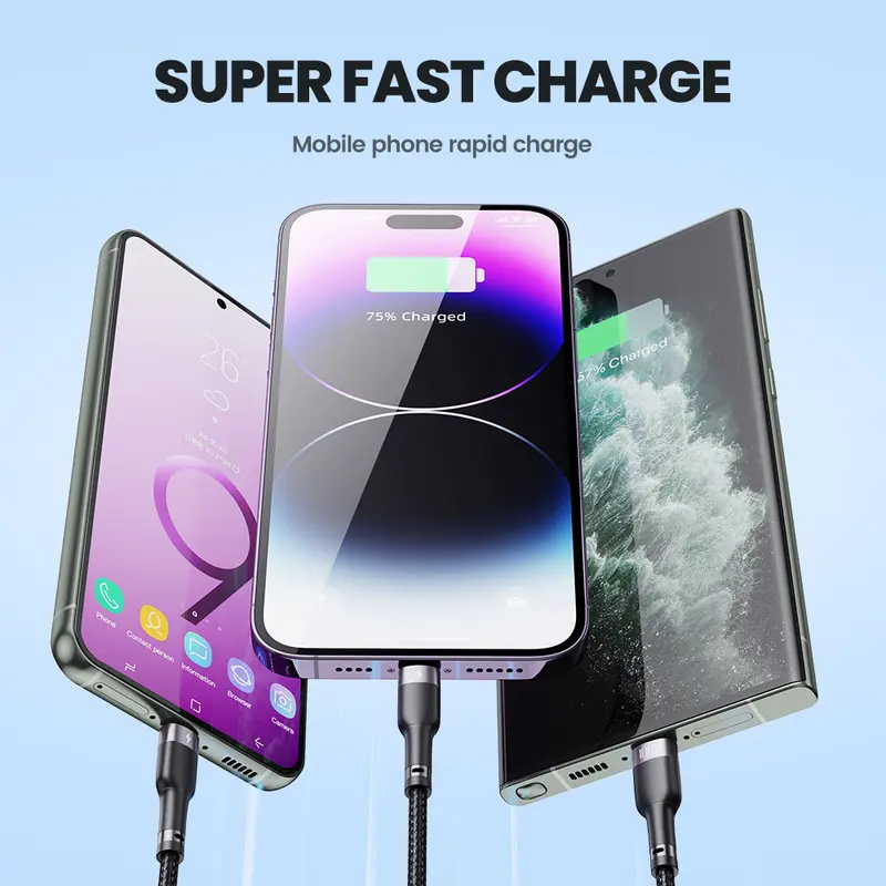 Cáp dữ liệu sạc 3 trong 1, Toocki, Công suất 100W, 1.2m,Tương thích với Micro USB, Type-C và iOS, Thích hợp cho iPhone, Samsung, Huawei, Xiaomi Phụ Kiện 6