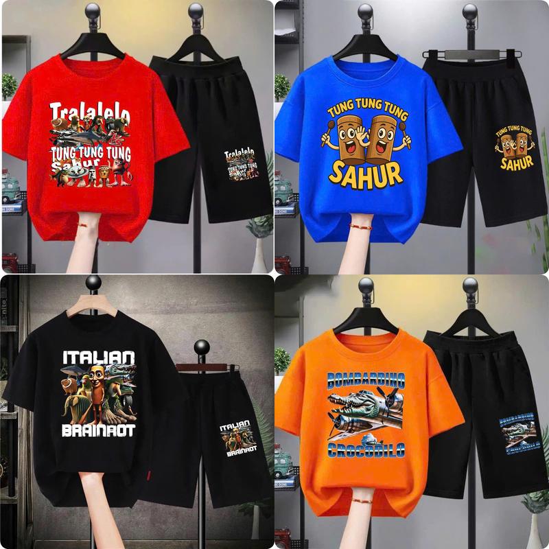 Combo 4 Bộ TUNG TUNG SAHUR Bé Trai Áo Cộc Quần Cộc in Hình 5D  Đủ sezi 10-55kg.Hot cotton..
