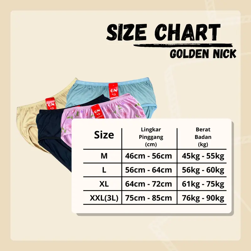 CD Wanita Golden Nick GN Terang/Gelap/Pastel/Motif - Lembut dan Nyaman - Semi, Katun Cewek 1