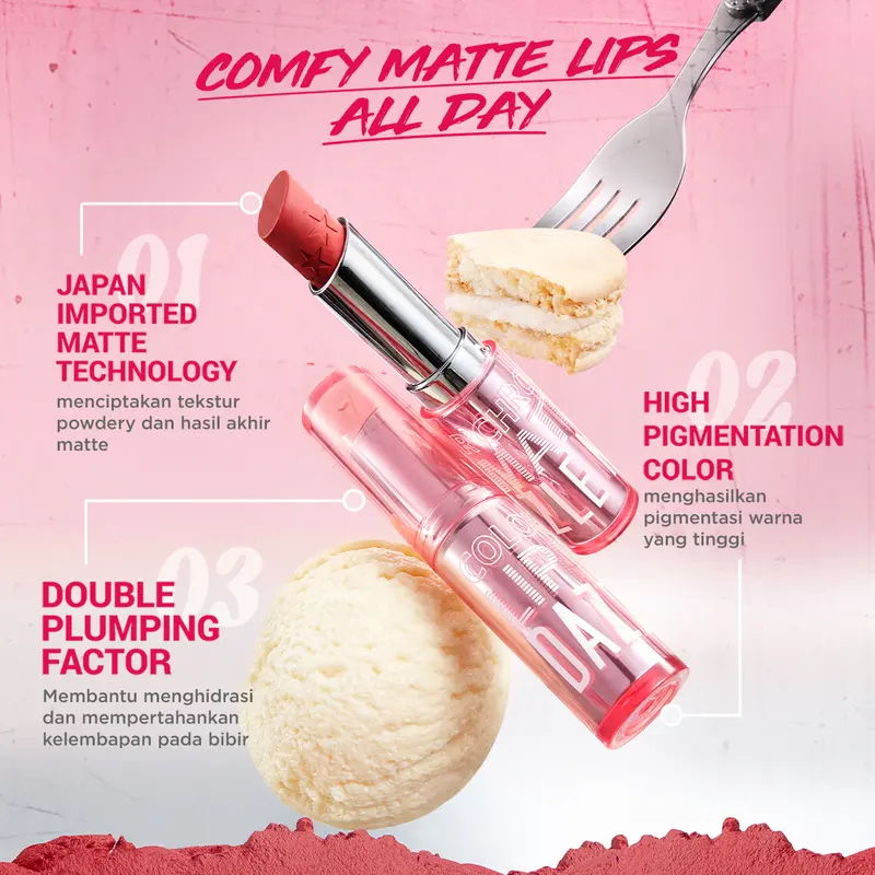 DAZZLE ME Color Chrome Lip Matte Matte Lipstick dengan hasil akhir Matte dengan tekstur Powdery dengan Stain Tahan Lama dan Melembabkan Bibir 3