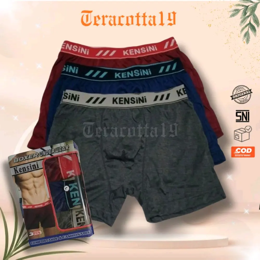TERACOTTA19 - Celana dalam boxer pria KENSINI [ 3 PCS ]