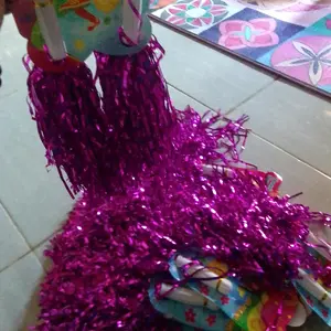 1 pasang Pompom cheerleader / pom pom rumbai / aksesoris pesta warna warni Gold