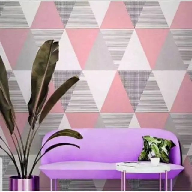 Wallpaper Dinding Motif Segitiga Abu / Segitiga Pink / Segitiga Kuning / Segitiga Biru Ruang Tamu Motif Elegant / MODERN 45Cmx5Meter 2