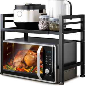 Estante expandible de doble capa para horno/microondas, soporte expandible para microondas, estante para utensilios de cocina y cubiertos, estante de almacenamiento para despensa, encimera, cafetería, oficina y dormitorio.