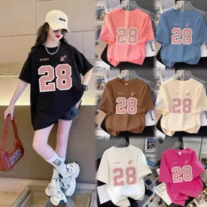 Kaos OVERSIZE Distro NO Angka 28 PINK Jersey Anak  Perempuan Umur 3-14 Tahun - Baju Atasan Oversize Anak Unisex Fashion Perempuan