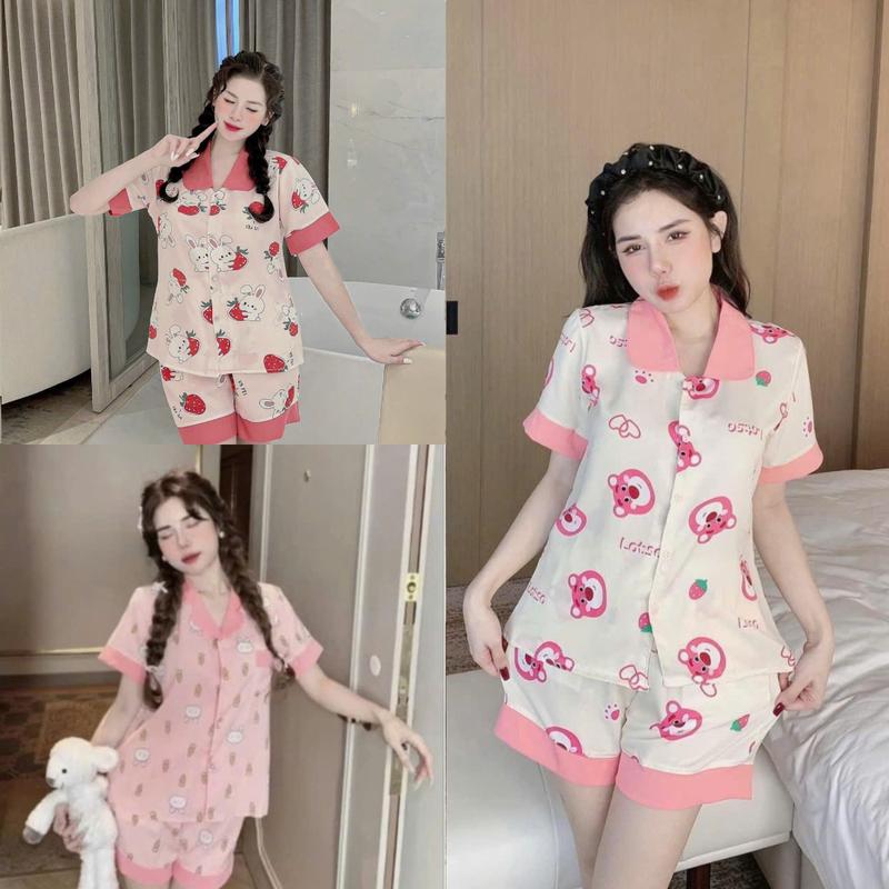 Combo 3 Bộ Pijama Nữ ( áo cộc-quần ngắn) Đồ ngủ Pijama - Họa Tiết Phối Viền- Phù Hợp Mặc Nhà Nhà- Nữ Women