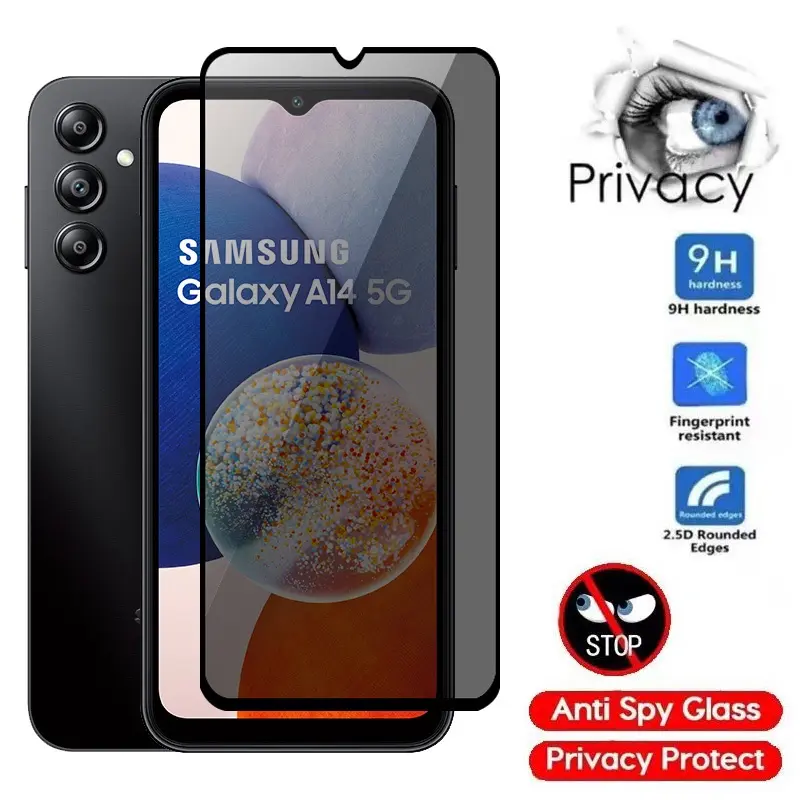 Private Tempered Glass For Samsung Galaxy A14 A04s A13 4G 5G 2023 2022 Anti-Spy Full Cover Screen Protector Anti Peek Privacy Film Protective Glass Anti Scratch 9H Hardness