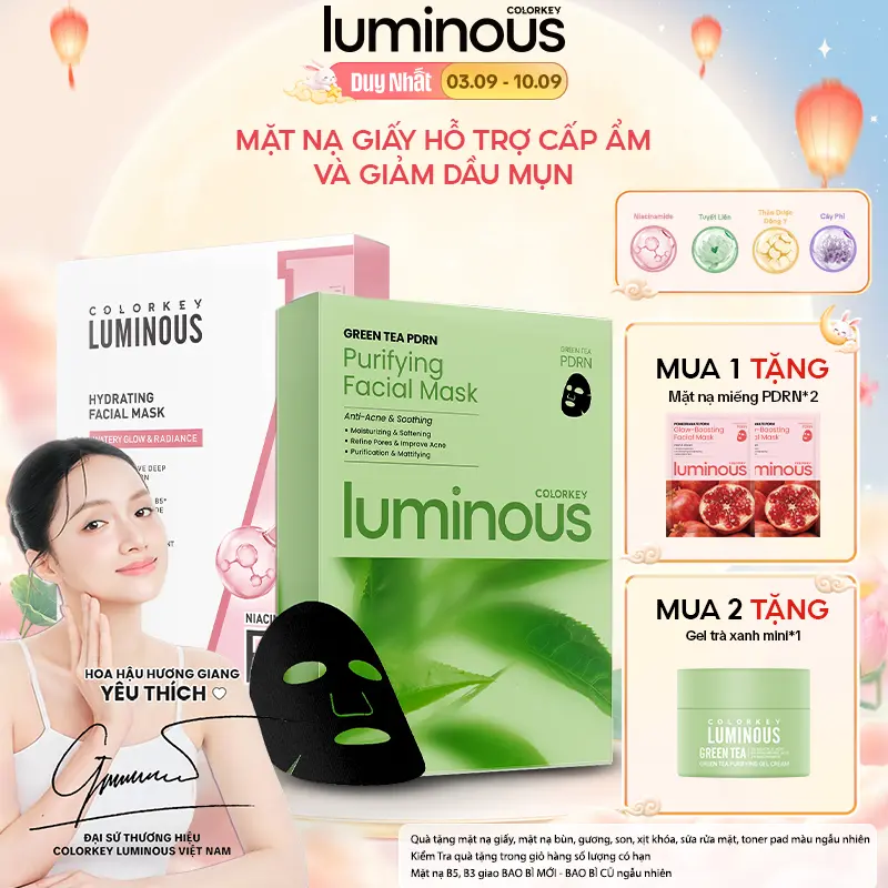 Mặt Nạ Giấy Colorkey Luminous Vitamin B5 Hỗ Trợ Cấp Ẩm Làn Da/ PDRN Green Tea Facial Mask Hỗ Trợ Giảm Dầu Và Mụn 10 Miếng/Hộp