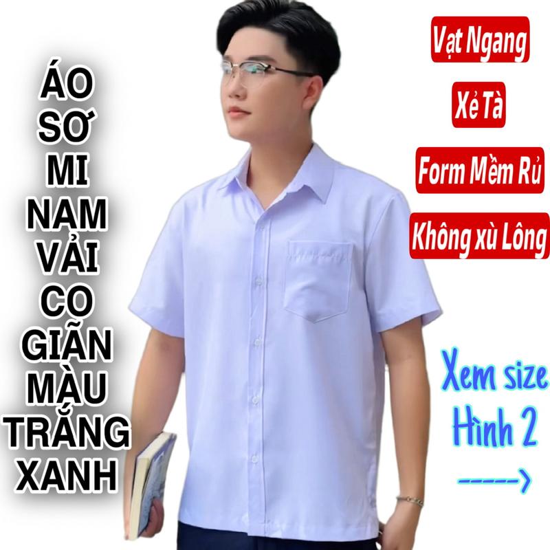 ÁO SƠ MI NAM ĐẸP VẢI KATE THUN MÀU TRẮNG XANH CHO HỌC SINH CẤP 1 2 3 CO GIÃN NHẸ VẠT NGANG XẺ TÀ FORM NGẮN TAY BỎ NGOÀI QUẦN TRONG QUẦN FASHION KHÔNG NHĂNG CÓ TÚI Có Cổ Menswear áo sơ mi nam cộc tay nam