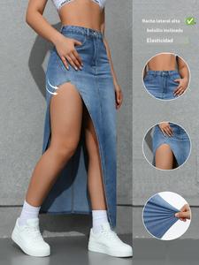 Falda larga de mezclilla para mujer, moderna para primavera y verano, transpirable y cómoda, estilo casual elegante para mujeres