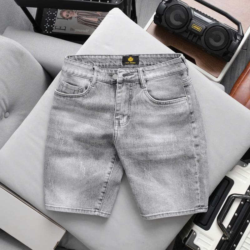   TH-118:SP BÁN CHẠY  Quần Short Jean Nam Cao Cấp,Phom Ngang Gối,Màu Xám Bạc Trơn Freeship Vải Denim Chất Liệu Mềm Mại Co Giãn Tốt Phong Cách Đơn Giản Thời Trang - TH JEAN 