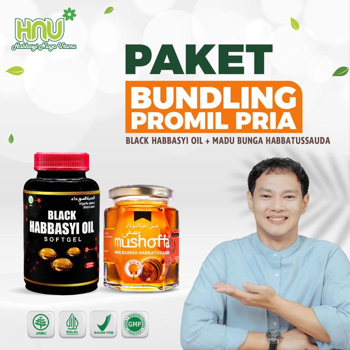 Gambar HNU - Paket Bundling Promil Pria Black Habbasyi Oil 100 Kapsul Softgel + Madu Mushoffa Halal BPOM dari Habbasyi Niaga Utama Kota Depok Tokopedia
