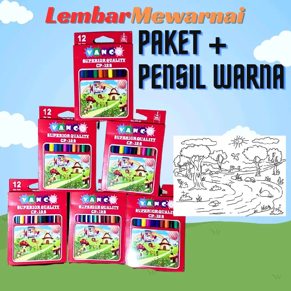 Paket 50 Lembar A5 + Pensil Warna Mewarnai Anak-Anak dengan Pilihan Tema Kreatif - Kertas HVS 80 Gram - Toys Lembar Kertas gambaran