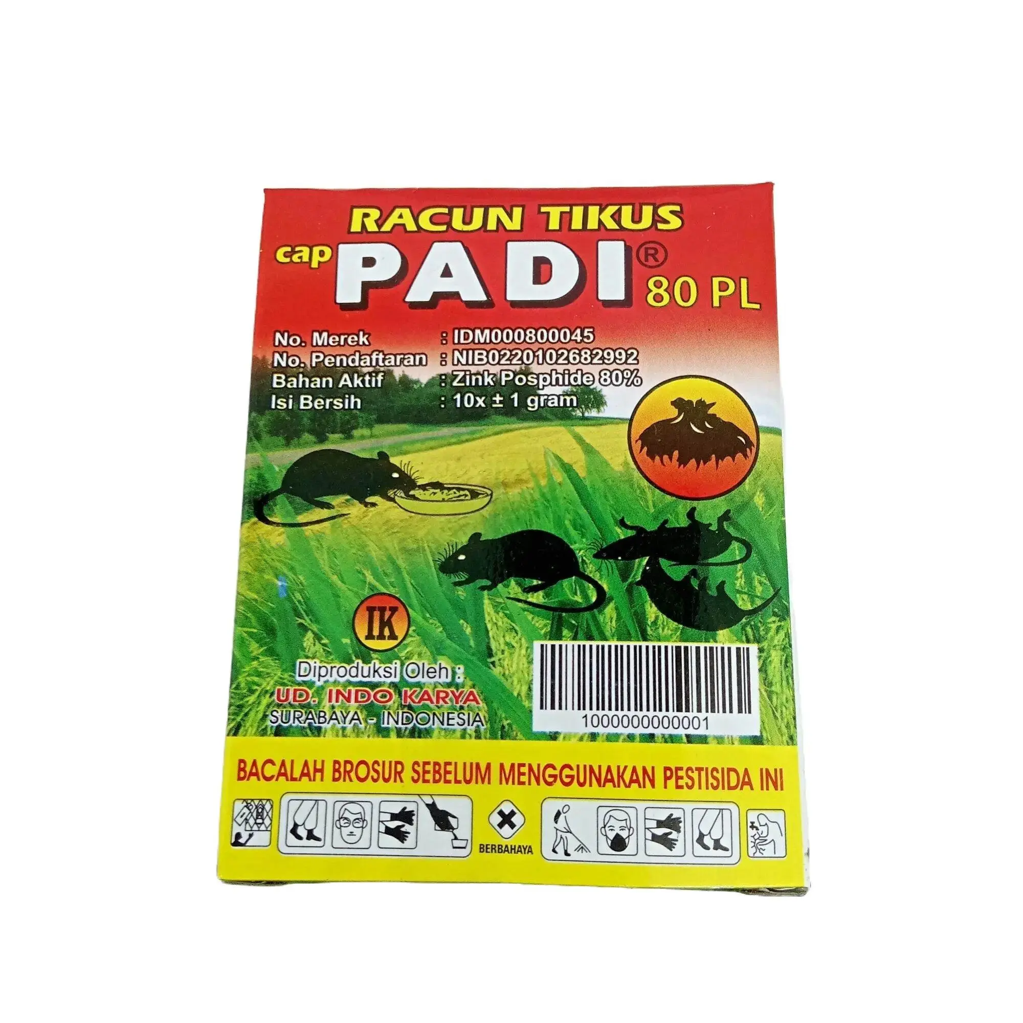 (1 Box) Racun Tikus Cap PADI Perbox Isi 10 Sachet