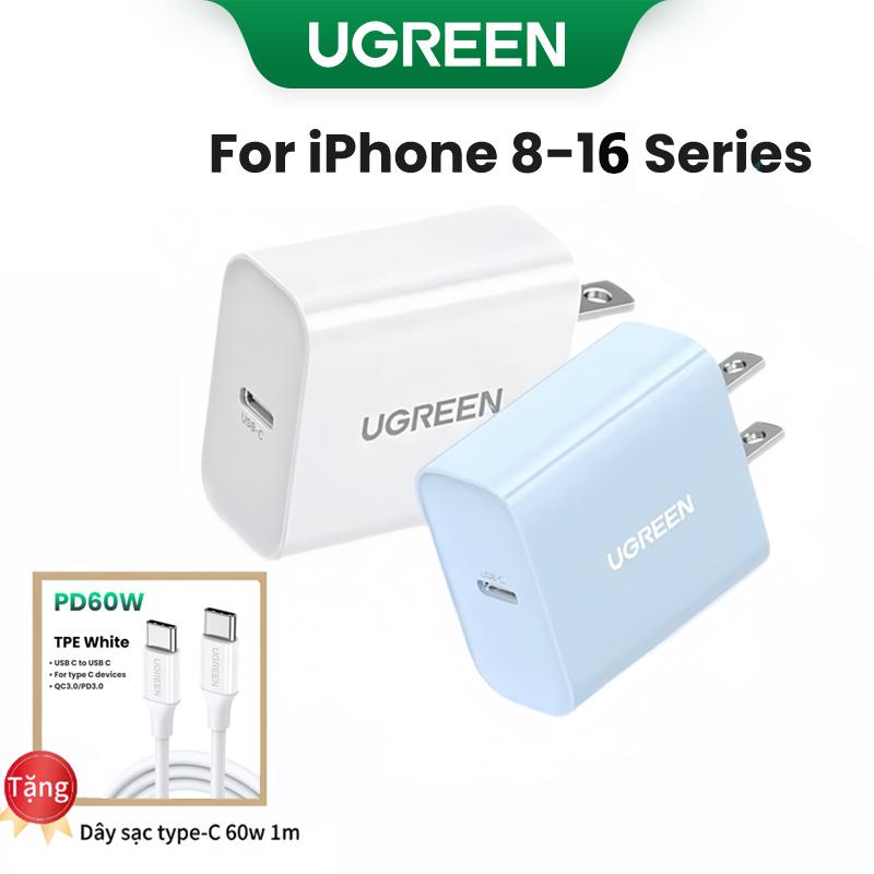 Quyenleodaily - Bộ sạc USB C UGREEN PD 20W Bộ sạc nhanh Bộ sạc tường USB-C Bộ Chuyển Đổi nguồn Thích hợp cho iPhone 16 Free Gift với cáp miễn phí