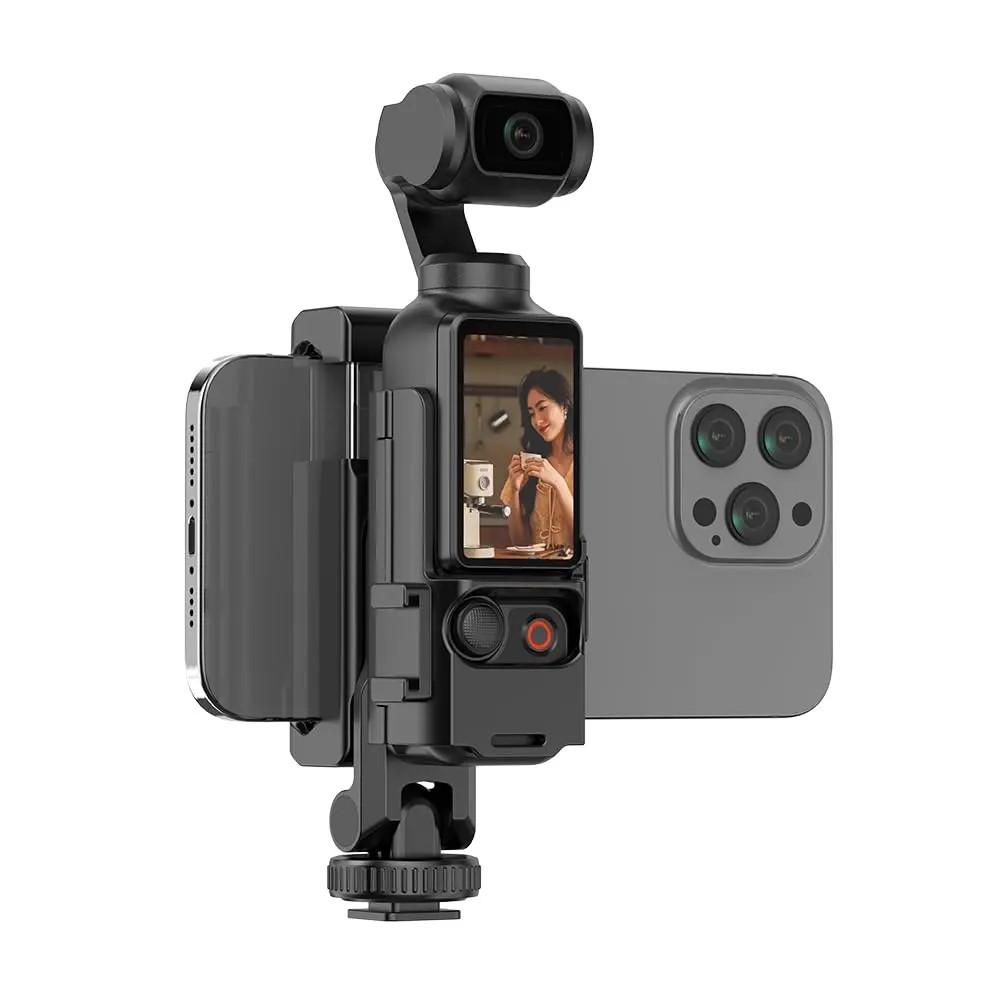 Phone Holder Mount for DJI OSMO POCKET 3 Cell Phone Teleprompter Holder Bracket Tripod Adapter Phone Clip Clamp for POCKET 3 Protective Bezel Expansion Accessories, black