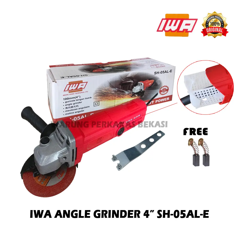 MURAH IWA 4" Mesin Gurinda Listrik Angel Grinder Gerinda 100mm 4 Inchi SH-05AL-E MERAH / BIRU