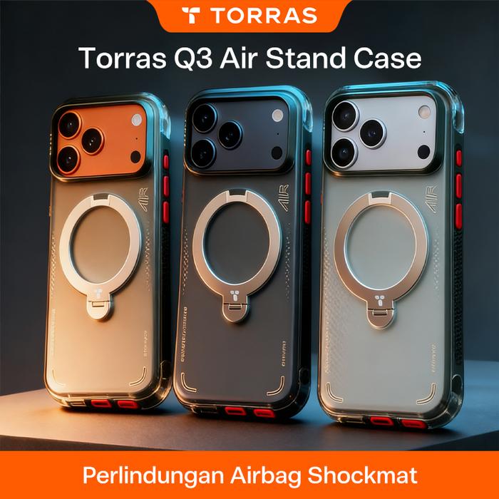 Torras Casing Promo TORRAS Casing Ostand Q3 Air 360° Hitam for iPhone 17 Pro Max & 16 ...
