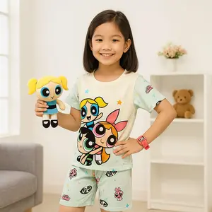 WE3 Setelan Baju Tidur Harian Kaos Katun Anak Perempuan Usia 4-10 Tahun