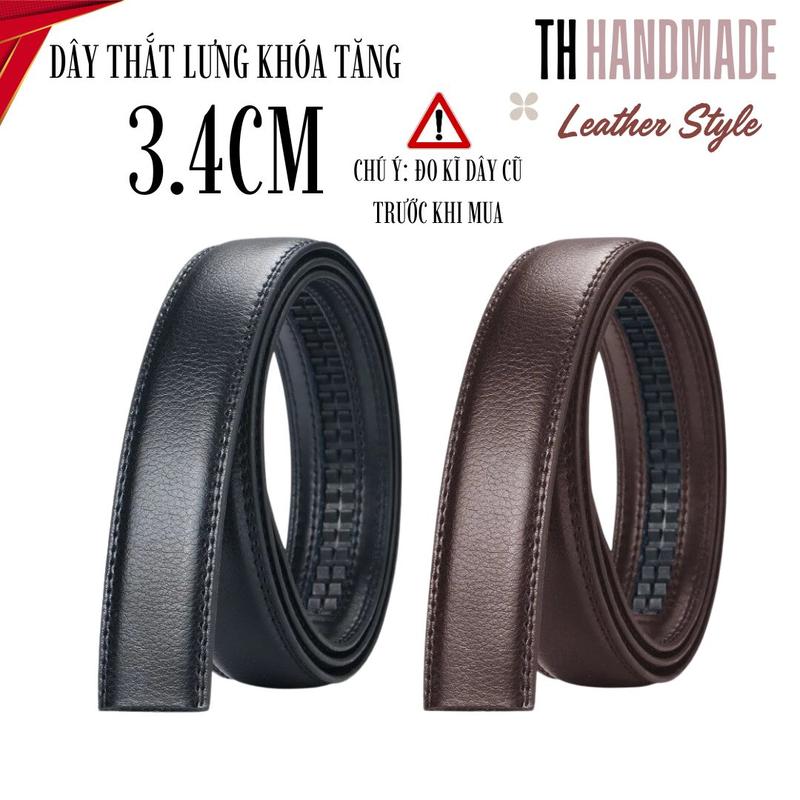 Dây Thắt Lưng Nam Da Bò Cao Cấp Không Đầu Khóa TH HANDMADE | Khóa tự động - 3.4CM Màu Đen
