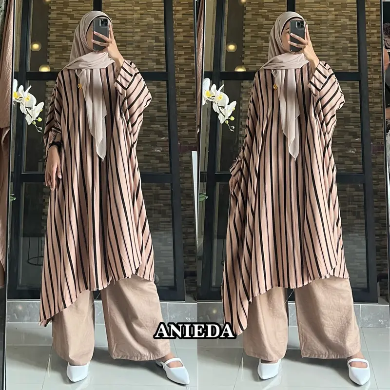 Hamidah set abaya malaya by anieda material rayon premium mix celana kulot polo linen premium 0