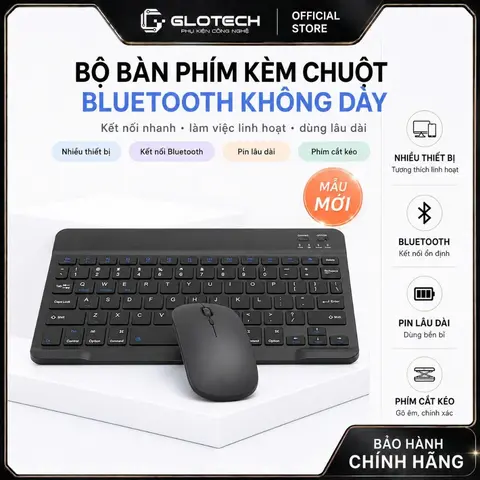 Bộ Bàn Phím Bluetooth Kèm Chuột GLOTECH BP_01 Slim Cho iPad, Tablet, Laptop - Phím Cắt Kéo Êm Ái...