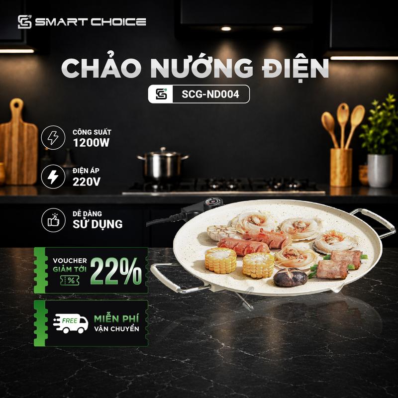 Chảo Nướng Điện Anh Đào 35cm Chống Dính Ceramic Ít Khói 1200W SMARTCHOICE…