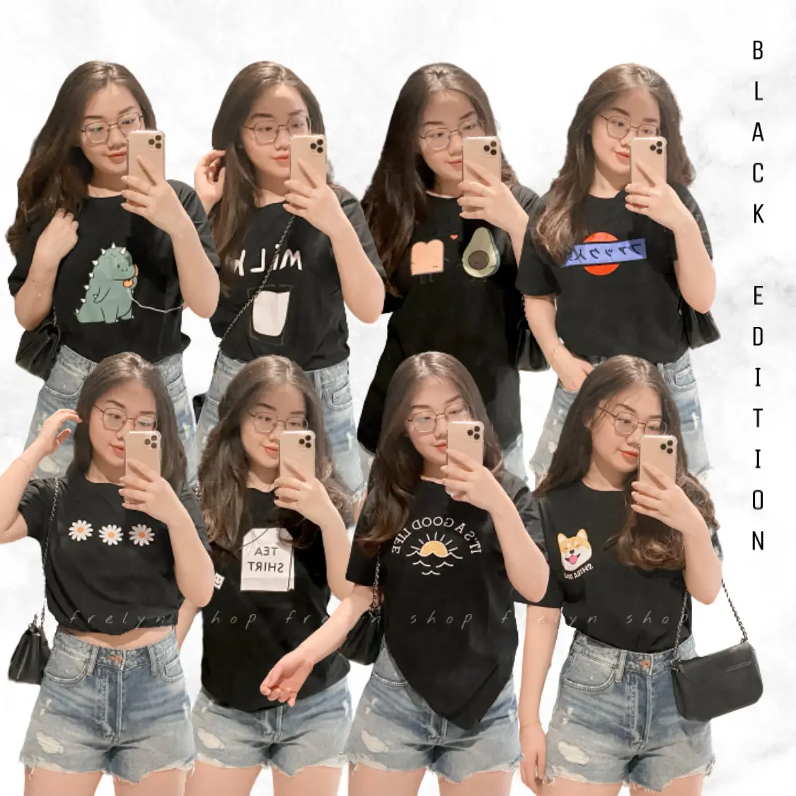 FRELYN SHOP - KAOS HITAM OVERSIZE BLACK | BAJU TSHIRT TUMBLR TEE KATUN WANITA PENDEK DINO AVOCADO SHIBA DAISY