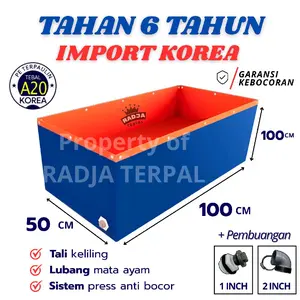 Kolam Terpal Ikan Kotak A20 100x50x100 / 50x100x100 / 1x0,5x1/ 0,5x1x1 Kolam Terpal Impor Korea Budidaya Ikan Nila Lele Gurame