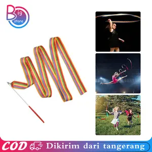 4 M Pita Twirling Satin Dan Tongkat Twirl Aksesoris Tari Gymnastics Rhythmic Dancing Ballet Ribbon Twirling Rod