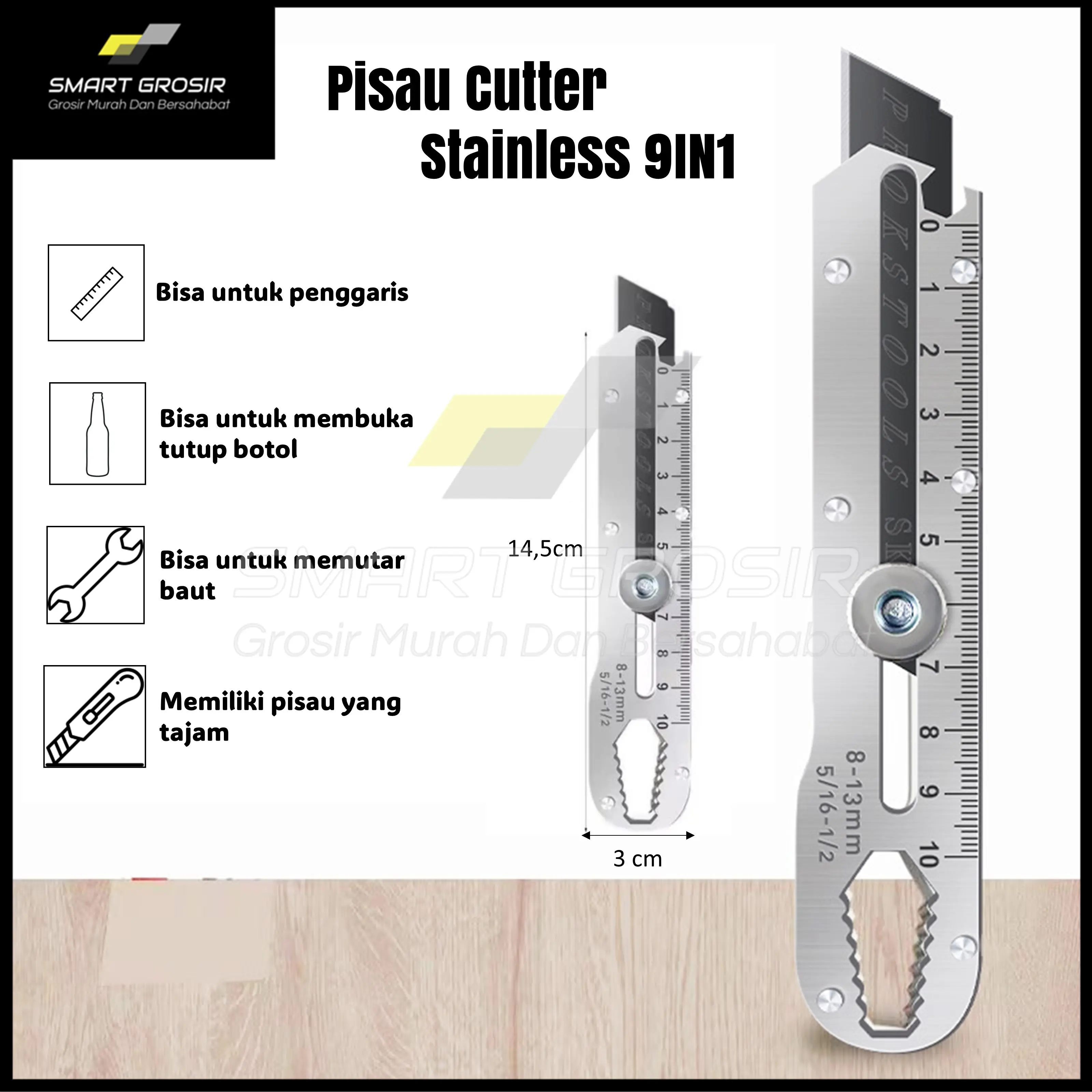 Pisau Cutter 9in1 multifungsi baja cuter besi stainless besar mata pisau cutter pisau pemotong kertas