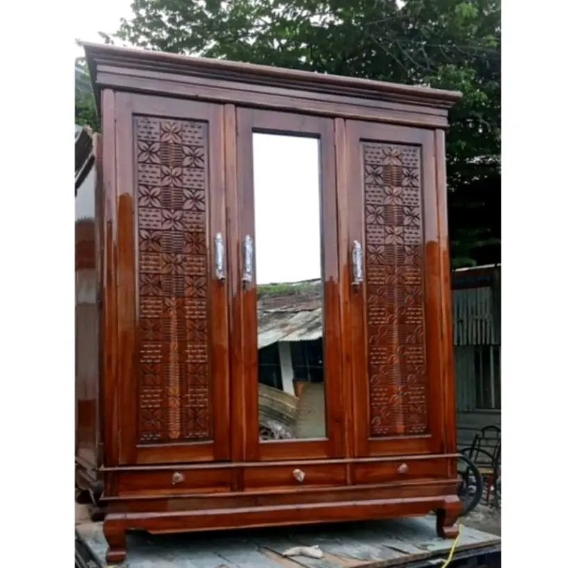 Lemari pakaian 3 pintu laci bawah ful kayu jati cahaya jati furniture barokah