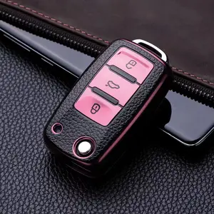 3 Buttons Key Case for Volkswagen Polo Tiguan Passat Golf Jetta Lavida Tpu Leather Protection Shell Bag For Skoda Octavia Seat - Silver case