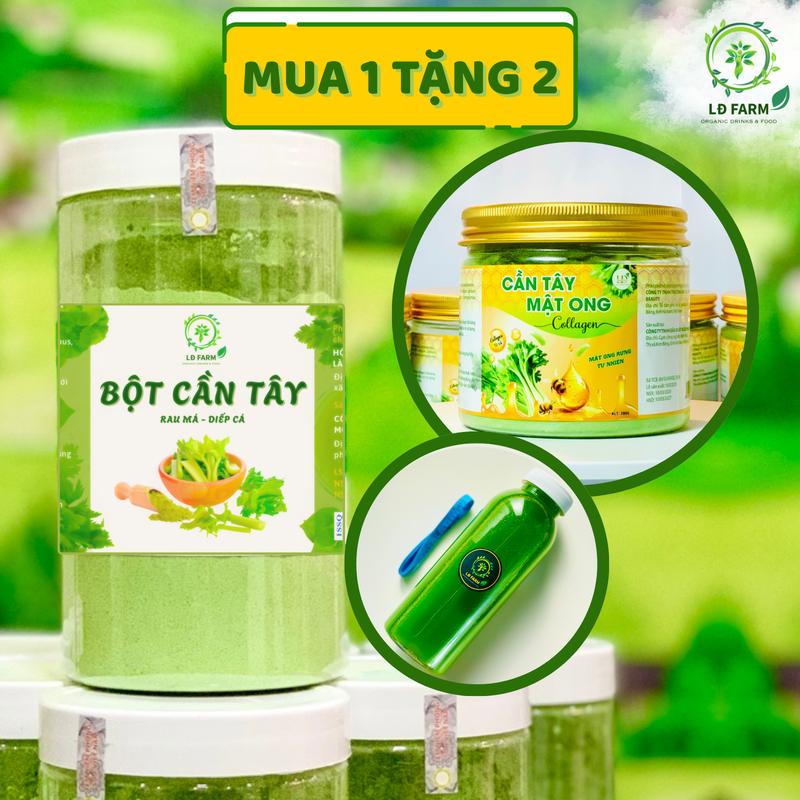 Mua 1 Tặng 2 500g Bột cần tây sấy lạnh mix rau má diếp cá tặng 200g cần tây mật ong & bình pha thước dây - Lâm Đồng Farm cần tây tự nhiên hỗn hợp dongtrung tuvi bộ bot cantay tradetox