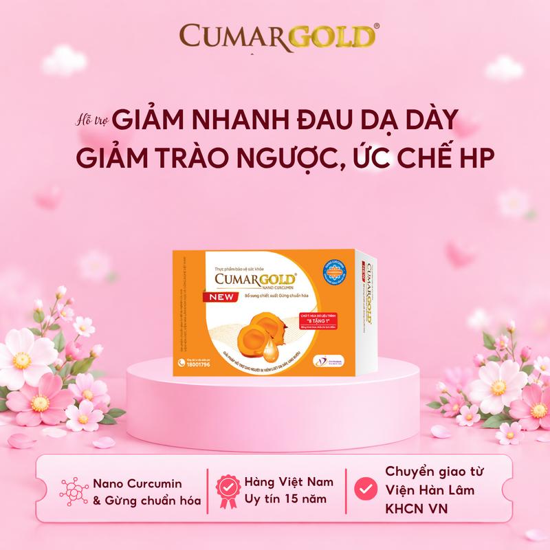 CumarGold New - Nano Curcumin và Gừng chuẩn hóa hỗ trợ  viêm loét dạ dày, trào ngược dạ dày, 30 viên  - CMG01