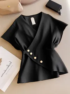 Atasan Wanita Kekinian Kancing Blus Model Terbaru Wanita Blouse Cantik Pakaian Ld 100 Polose lengan Pendek Gaih Top