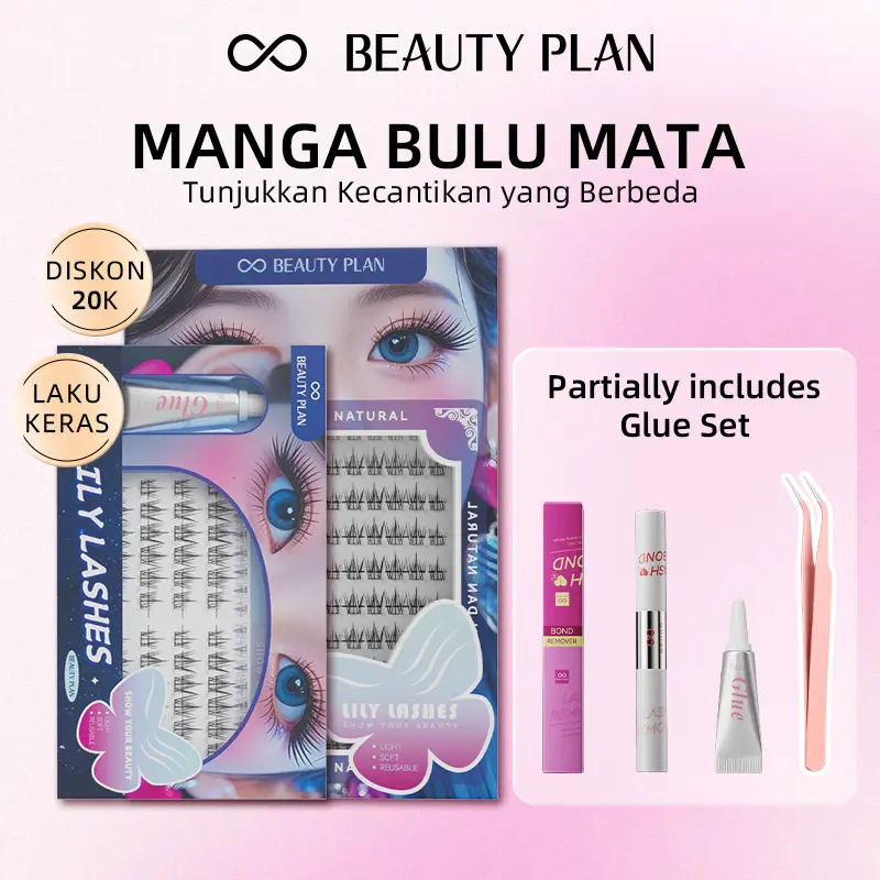 BEAUTY PLAN  Lily Lashes bulumata  panjang Waterproof D Curl10-12MM Gaya tebal eyelash natural Individual Segmented Wispy Cluster bisa COD satu set lem eyelash denganbulu mata palsu ayng nyaman 1